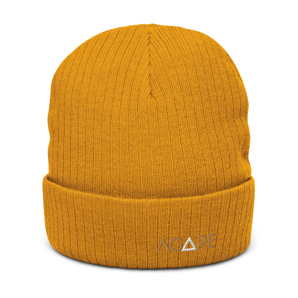 AGAPE Ribbed Beanie, Unisex recycled - Mustard Yellow